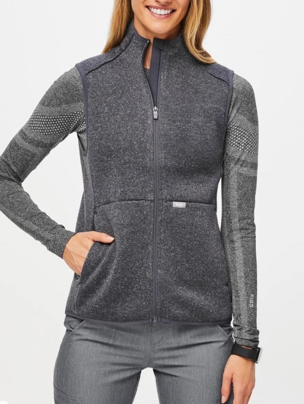 FIGS On Shift Sweater Knit Vest Scrubs - Heather Dark Charcoal Large